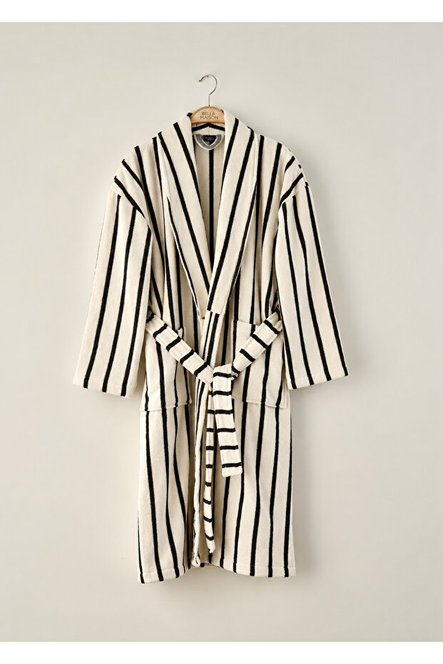 Ella Yarn-Dyed Bathrobe Cream-Black (S/M)