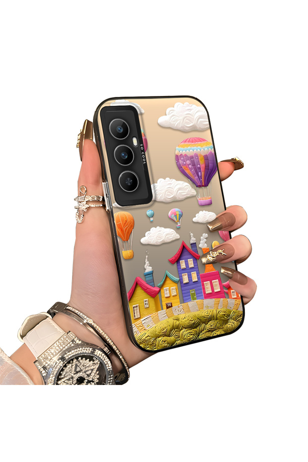 For Realme C65 4g Compatible Silicone Edge Hard Back Case Balloon Pattern Lover Couple Phone Case