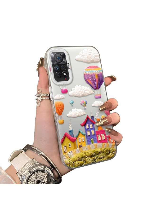 Redmi Note 12 Pro 4g Compatible Silicone Edge Hard Back Case Balloon Pattern Lover Couple Phone Case