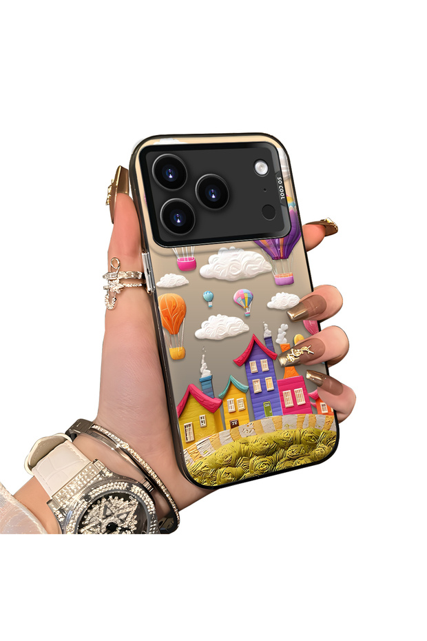For iPhone 17 18 Pro Max Compatible Silicone Edge Hard Back Case Balloon Pattern Lover Couple Phone Case