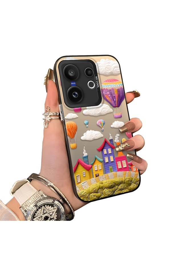 Vivo X200 Fe Compatible Silicone Edge Hard Back Case Balloon Pattern Lover Couple Phone Case