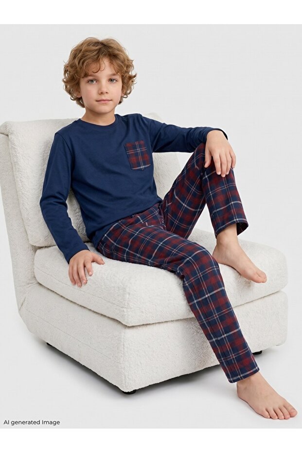 Boy's Long Sleeve Pocketed 100% Cotton Pajama Set Comfort