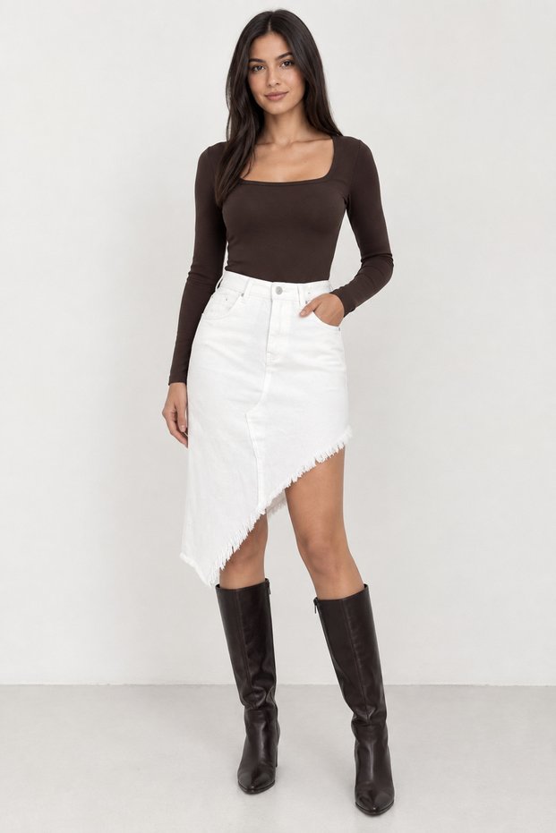 Women's Tassel Detailed Asymmetrical Cut High Waist Linen Skirt