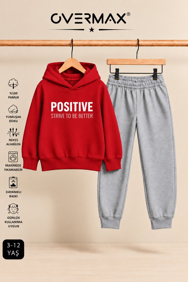 Positive Printed Children's Hooded Tracksuit Set – Ages 3-12