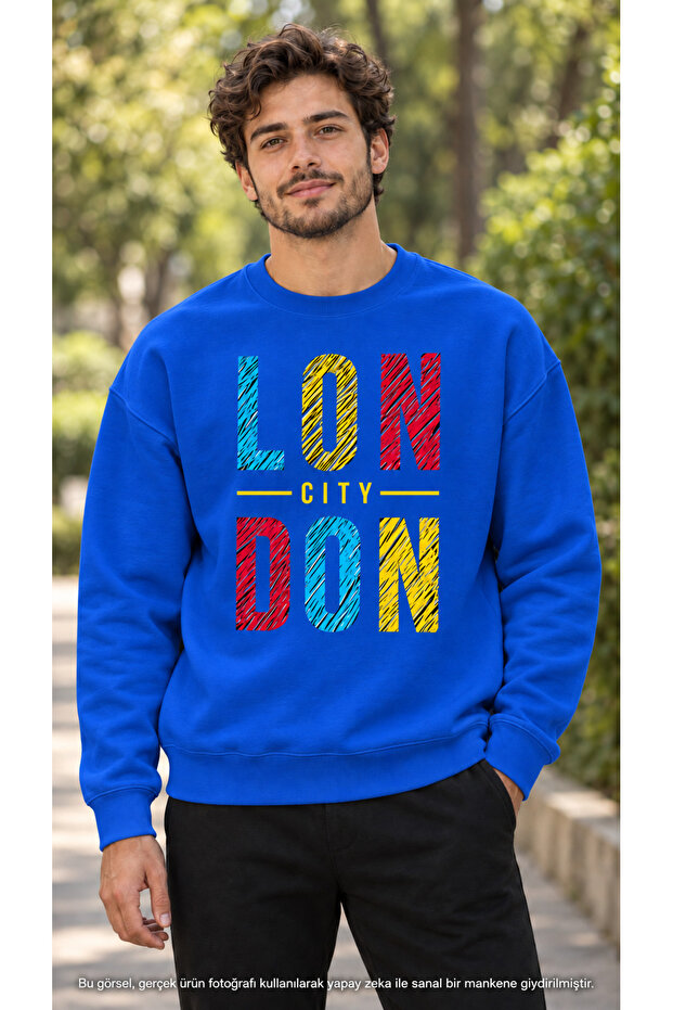 Men's Colorful London Printed Crew Neck Casual Regular Fit Sweatshirt