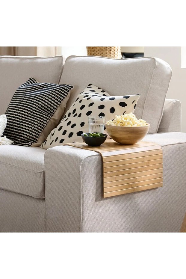 Foldable Sofa Edge Tray Length 65 cm Armrest Tray Bamboo Tray Beige Width 37 cm