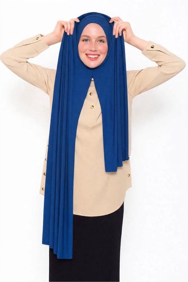 Ready-To-Wear Practical Combed Cotton Shawl Hijab with Stitching at the Neck