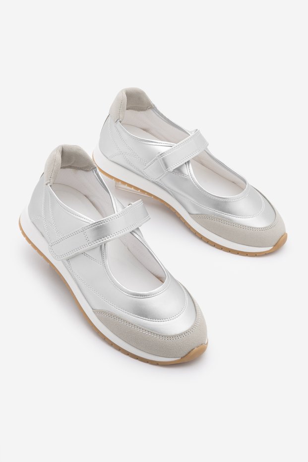 Women's Strappy Mary Jane Round Toe Sports Ballerina Sneaker Leris Silver
