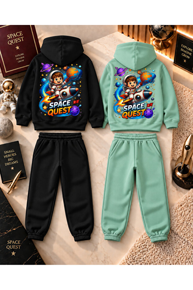 Space Quest Unisex Kids and Adults Hooded Tracksuit Set Cotton 2-Piece Set (2 Bottom 2 Top)