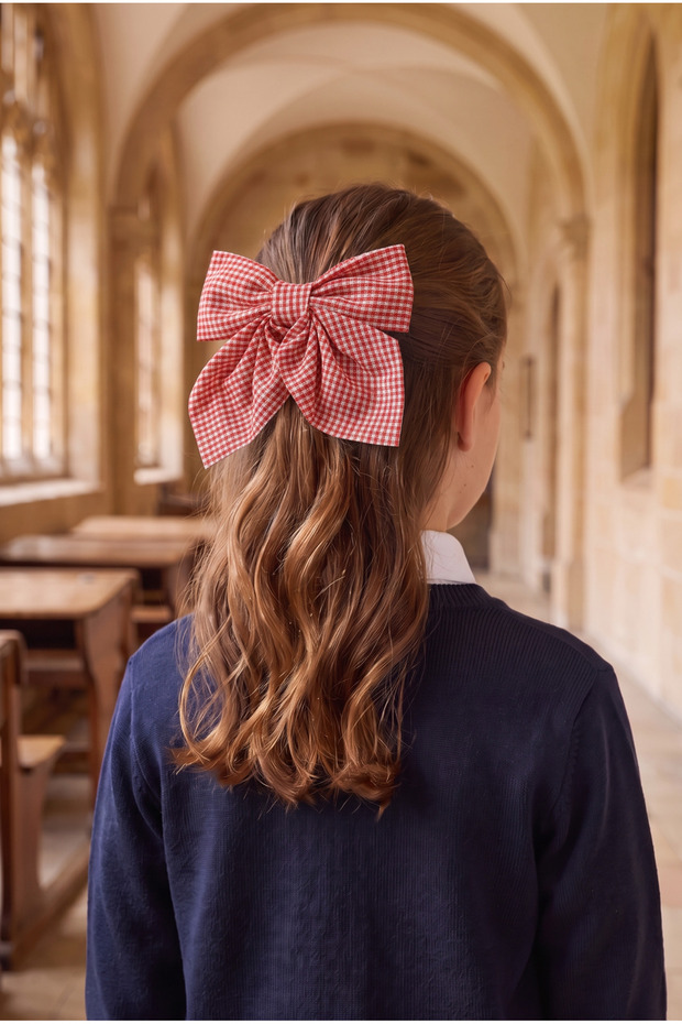 Red Clip Buckle with Gingham Bow