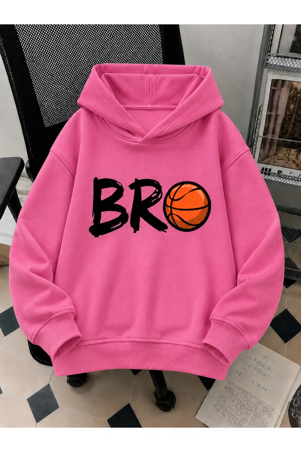 Unisex Kids' Hooded Printed Sweatshirt 3 Thread Threaded Sweatshirt