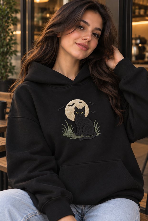 Women's Oversize Cat Printed Hooded Sweatshirt 3 Thread Kangaroo Pocket Comfortable Fit Daily Wear Sports Casual Hoodie