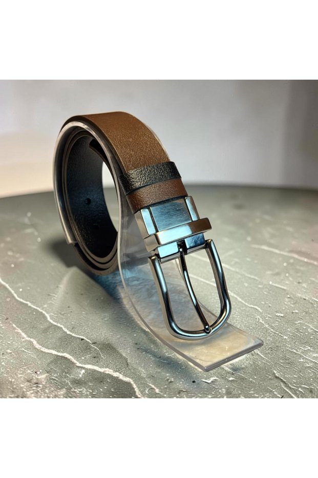 Genuine Leather Men's Premium Double-Sided Brown Belt 3.5 cm