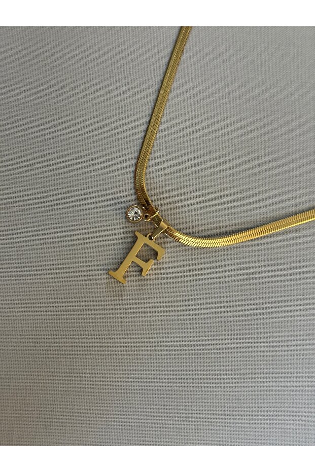 F Letter Stainless Steel Gold Necklace