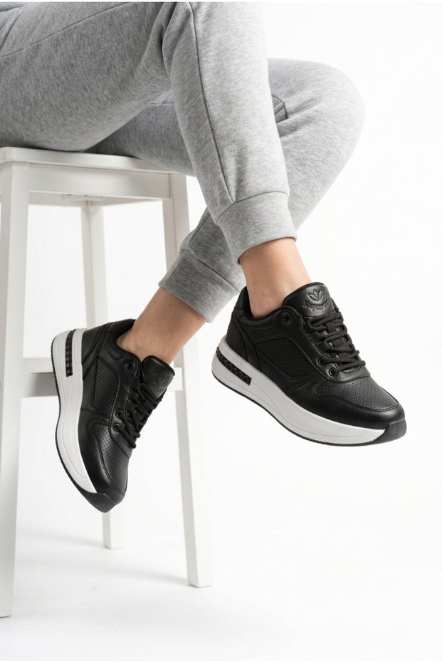Loresa Fully Studded Women's Sports Shoes Black Leather
