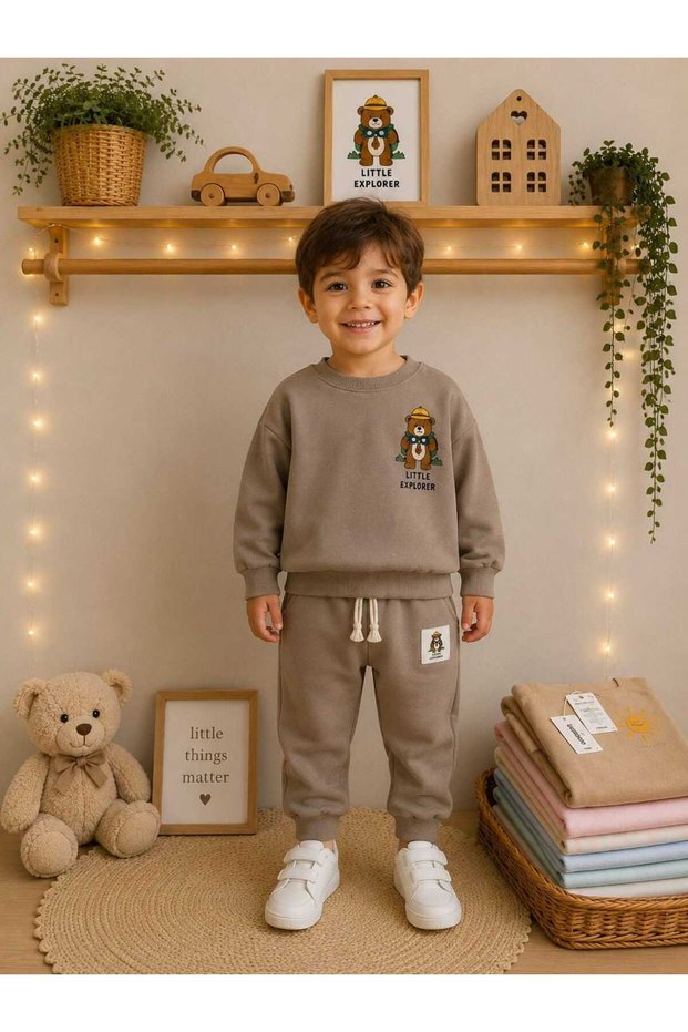 Boy's Little Explorer Teddy Bear Printed 2-Piece Set
