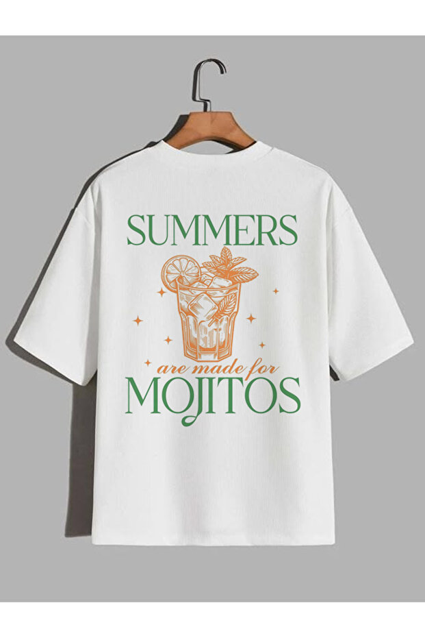 Summers Are Made for Mojitos Printed White Oversize T-Shirt