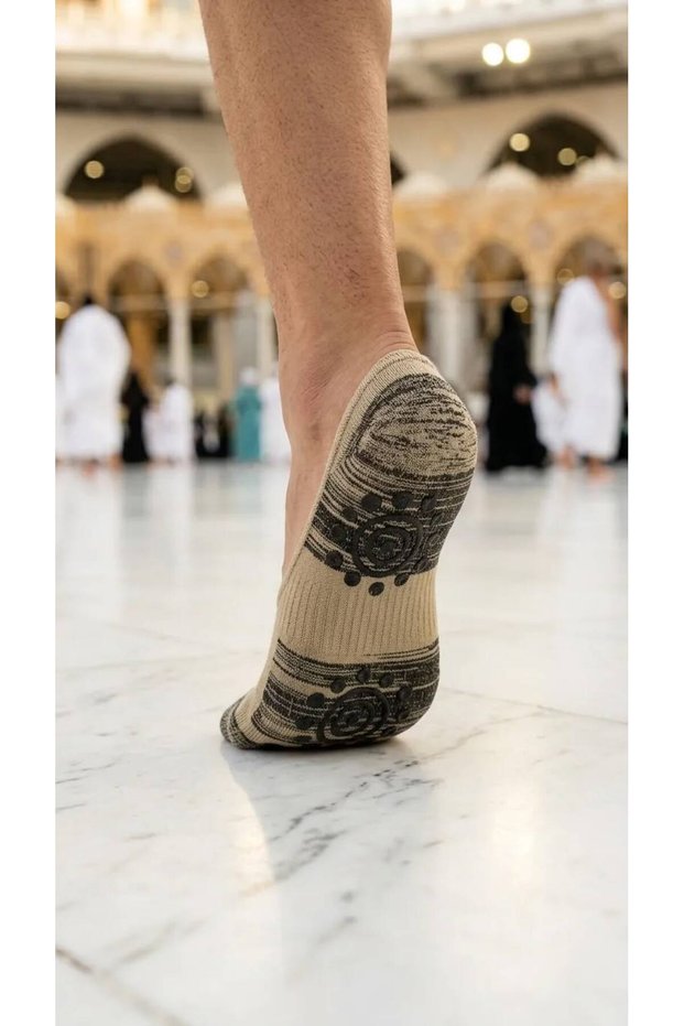 Hajj and Umrah Men's Tawaf Shoes 1 Pair |   Non-Slip Silicone Soled Cotton Worship Socks |   Breathable Men's Tawaf Booties