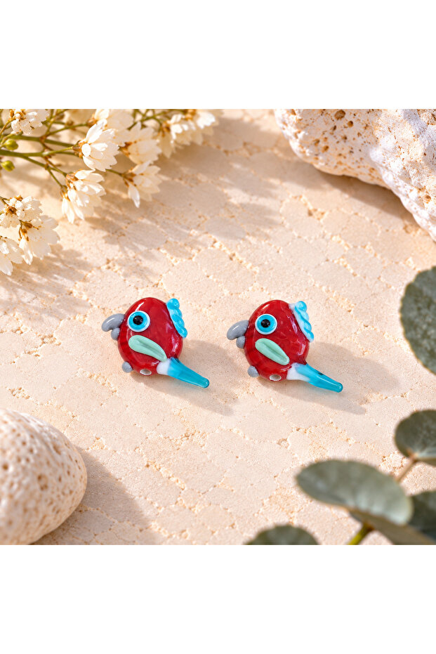 Handmade Murano Glass Red Parrot Beads (2 Pieces)