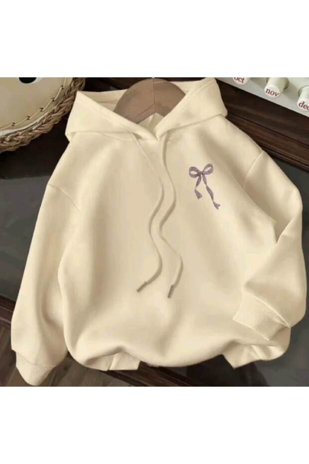 Unisex Beige Kangaroo Pocket Thick Fabric Oversize Hooded Sweatshirt Hoodie