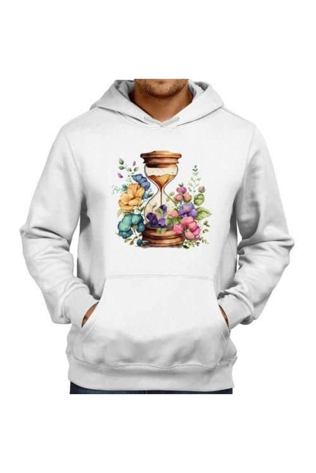 Unisex White Streetwear Oversize Hooded Casual Cotton Sweatshirt with Pockets