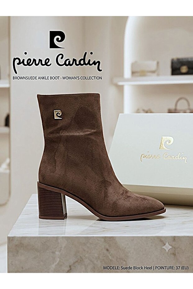 Zippered Block Heeled Dark Brown Suede Bootie