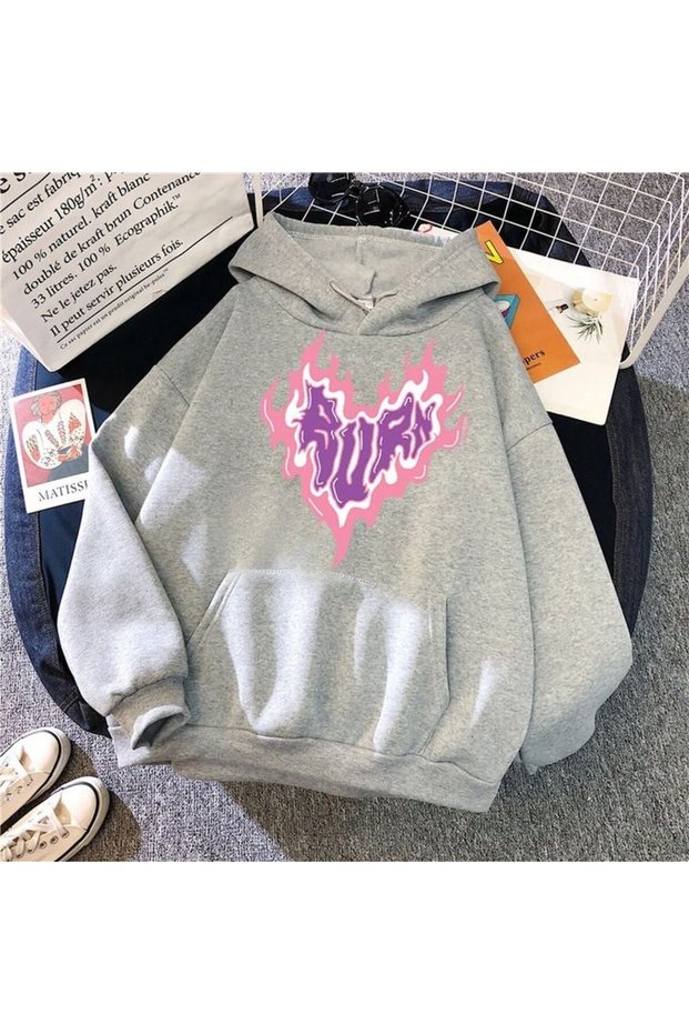 Unisex Gray Kangaroo Pocket Thick Fabric Oversize Hooded Sweatshirt Hoodie