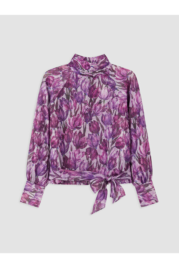 Quality Pieces from Çelebi Store: Upright Roba Collar Floral Tie Blouse