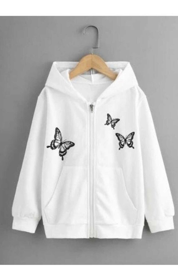 Unisex White Relaxed Fit Hooded Kangaroo Pocket Thick Sweatshirt
