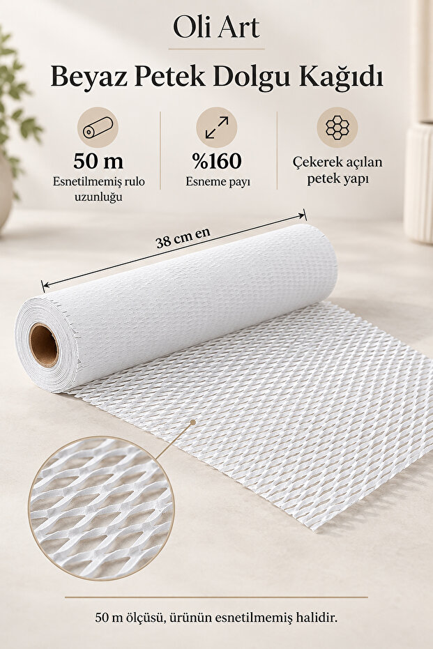 White Honeycomb Filling Paper 38cm X 50m – Stretchable Packaging, Gift Wrapping, and Box Filling Paper
