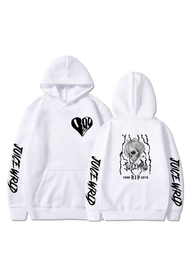 Unisex White Streetwear Oversize Hooded Casual Cotton Sweatshirt with Pockets