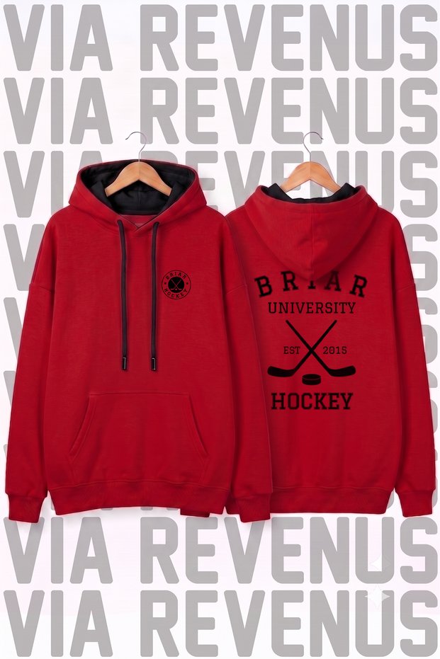 Briar University Hockey Printed Unisex Wide Fit Hoodie - 3 Thread Fleece Hood Lining with Drawstring Detail