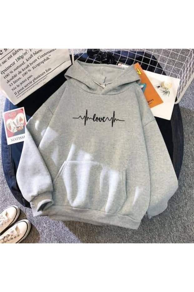 Unisex Gray Loose Fit Hooded Sweatshirt with Inner Pockets, Warm Hoodie