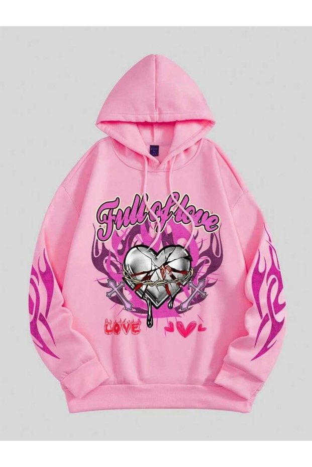 Unisex Pink Loose Fit Hooded Sweatshirt with Inner Pockets, Warm Hoodie