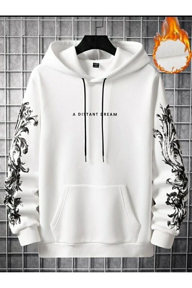 Unisex White Off-Shoulder Oversize Hooded Casual Sweatshirt with Kangaroo Pocket