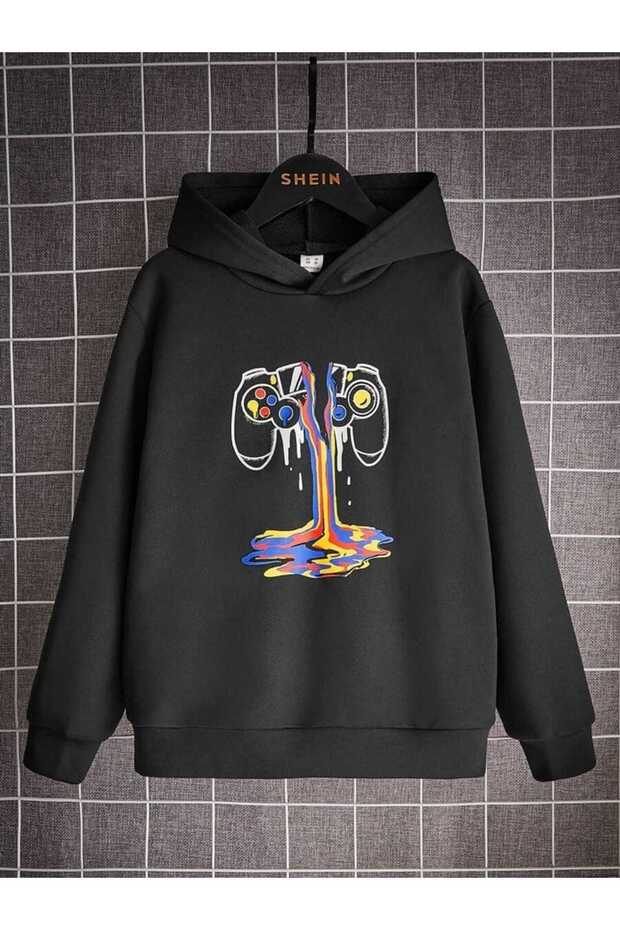 Unisex Black Casual Cut Hooded Sweatshirt with Inner Pockets, Warm Hoodie