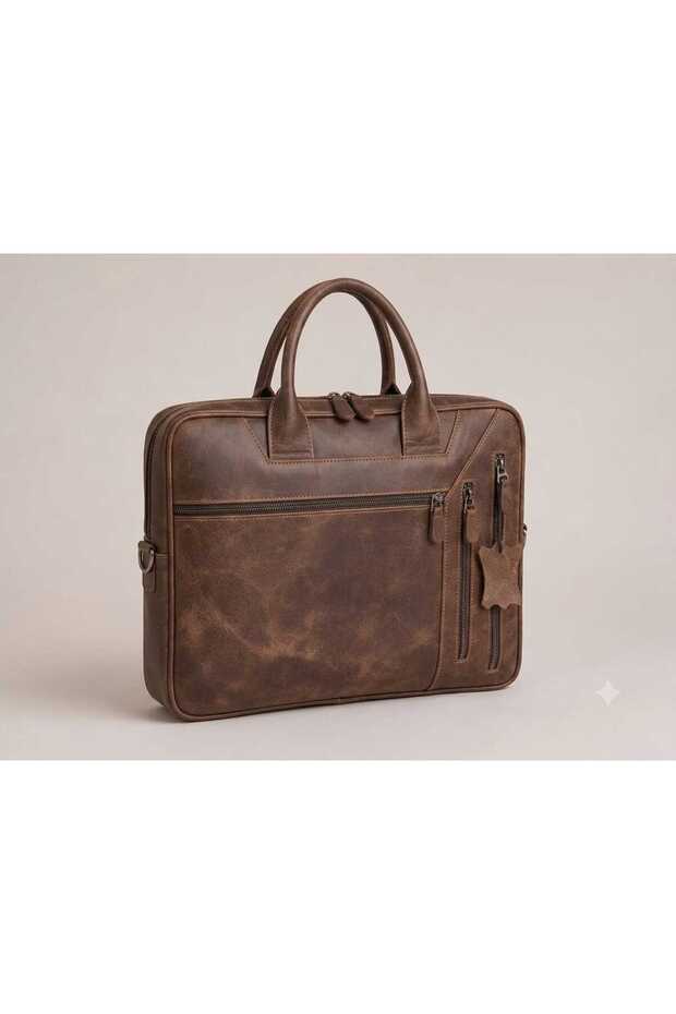 Genuine Crazy Leather Handmade Laptop and Briefcase Bag - Calfskin Special Design - 15 Inches