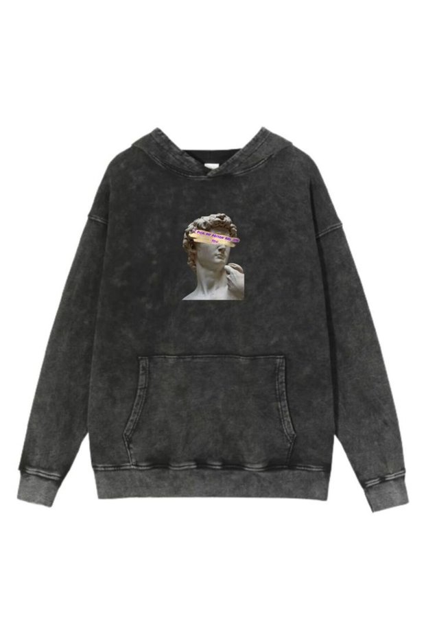 Unisex Anthracite Washed Relaxed Cut Kangaroo Pocket Hooded Streetwear Hoodie