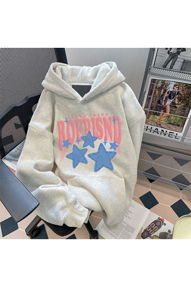 Unisex Gray Hooded Oversize Sweatshirt Comfortable Fit Cotton with Fleece Inside