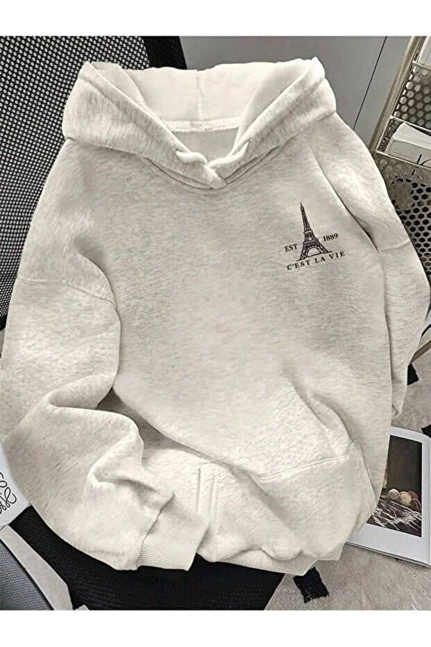 Unisex Gray Kangaroo Pocket Thick Fabric Oversize Hooded Sweatshirt Hoodie
