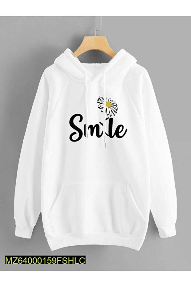 Unisex White 3 Thread Raster Oversize Hooded Sweatshirt Basic Comfortable Cut