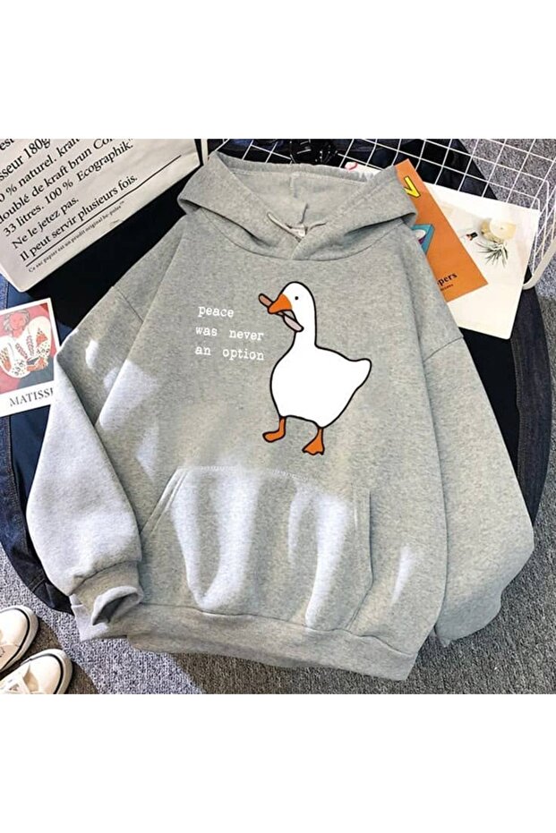 Unisex Gray Hooded Oversize Sweatshirt Comfortable Fit Cotton with Fleece Inside