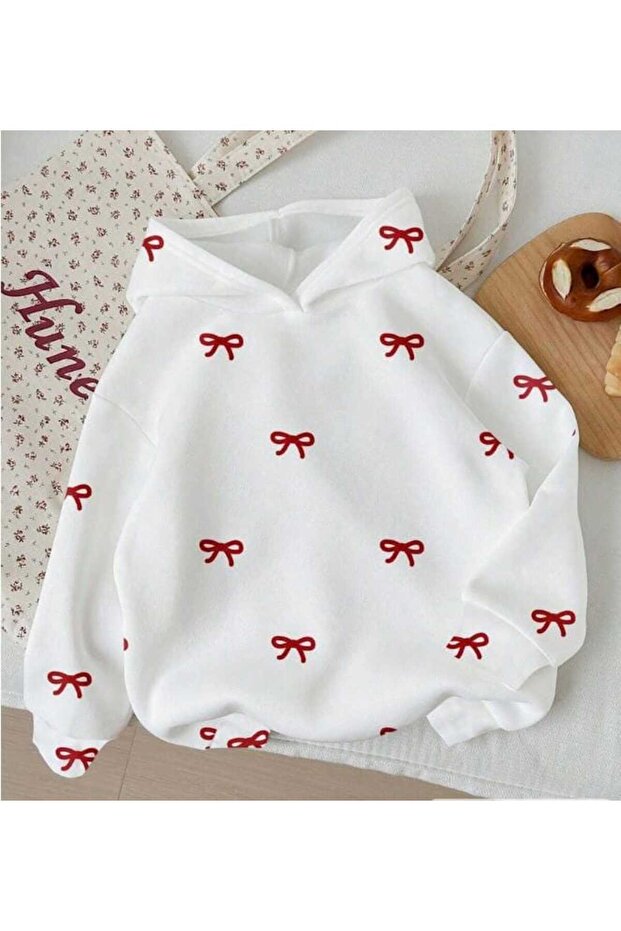 Unisex White 3 Thread Raster Oversize Hooded Sweatshirt Basic Comfortable Cut