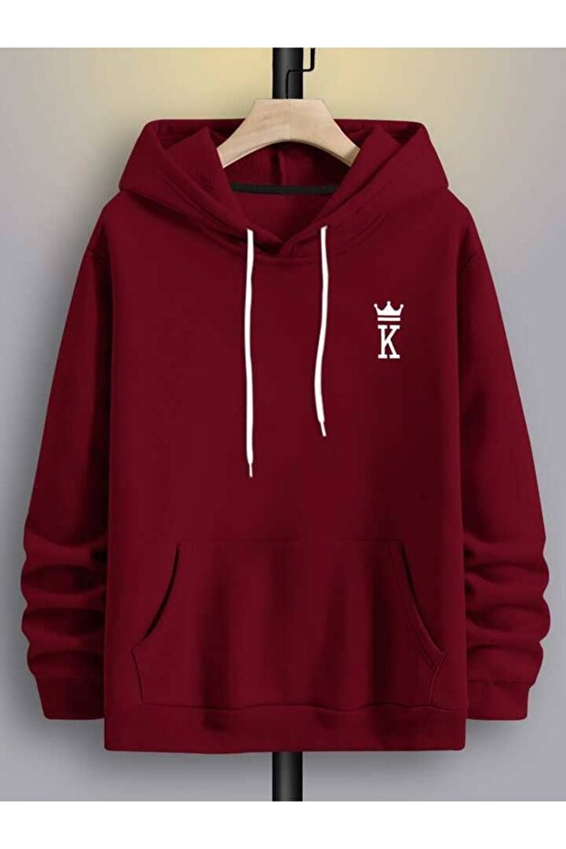 Unisex Red Off-Shoulder Oversize Hooded Casual Sweatshirt with Kangaroo Pocket