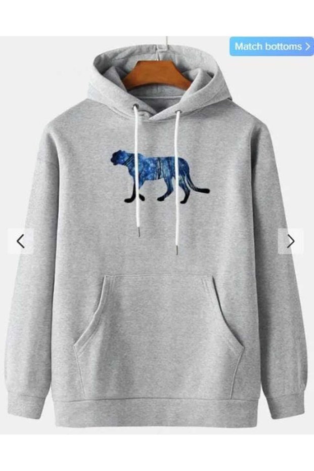 Modexa Unisex Hoody Gray Kangaroo Pocket Thick Fabric Oversize Hooded Sweatshirt Hoodie