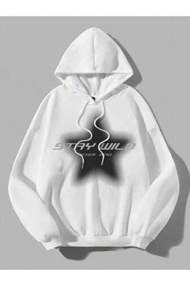 Unisex White Off-Shoulder Oversize Hooded Casual Sweatshirt with Kangaroo Pocket