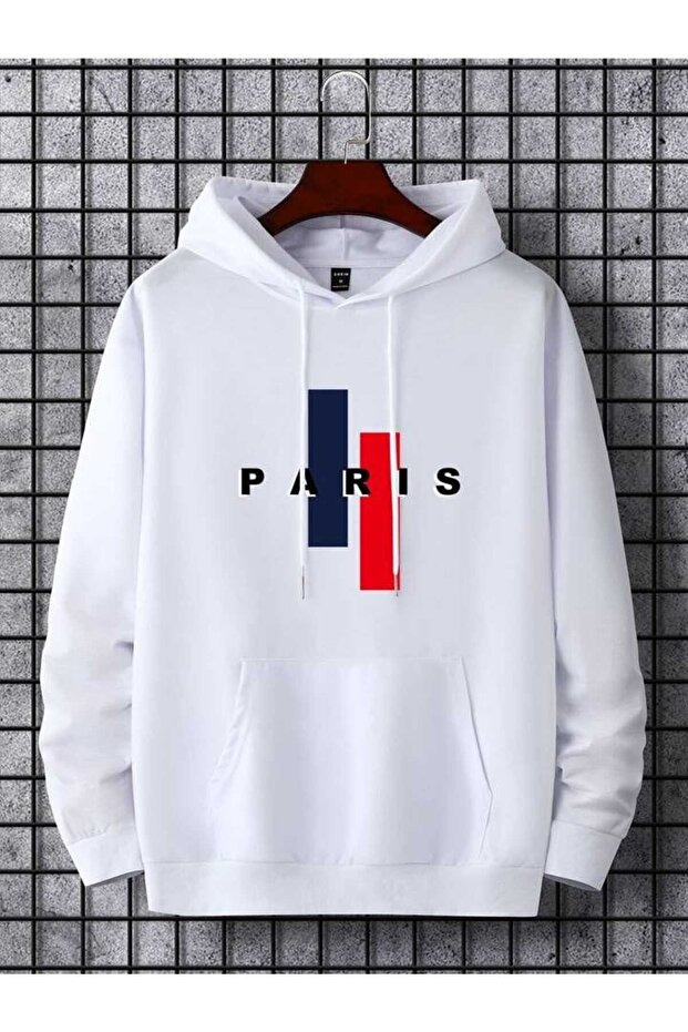 Unisex White Loose Fit Hooded Sweatshirt with Inner Pockets, Warm Hoodie