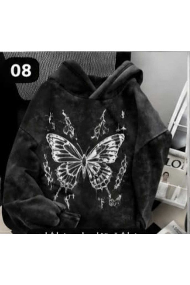 Unisex Anthracite Acid Wash Vintage Hooded Sweatshirt Comfortable Fit Hoodie