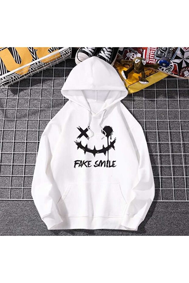 Unisex White Off-Shoulder Oversize Hooded Casual Sweatshirt with Kangaroo Pocket
