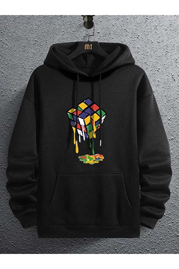 Unisex Black Hooded Oversize Sweatshirt Comfortable Fit Cotton with Fleece Inside
